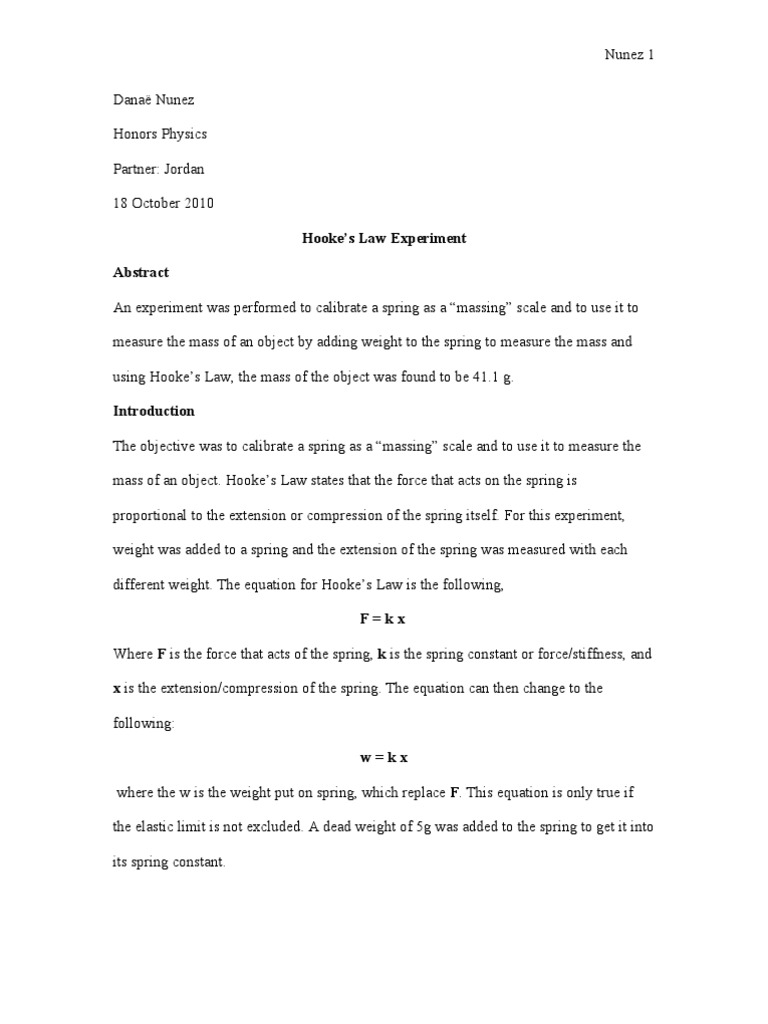 Hooke's Law Experiment | PDF | Weight | Mass