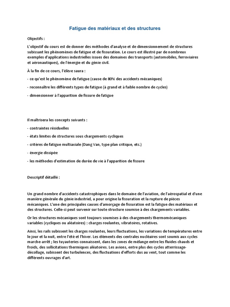 Analyse de la fatigue des matériaux | PDF | Fatigue (matériau ...