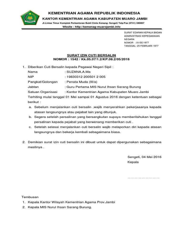 Surat Izin Cuti Bersalin