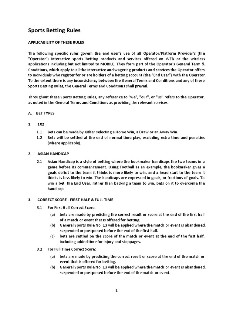 Sports Betting Rules Applicability of These Rules PDF Bowling