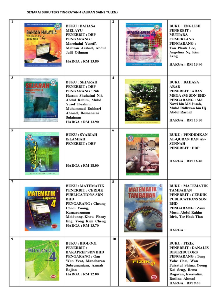 Senarai Buku Teks Ting 4 Sains Tulen 2018 Pdf