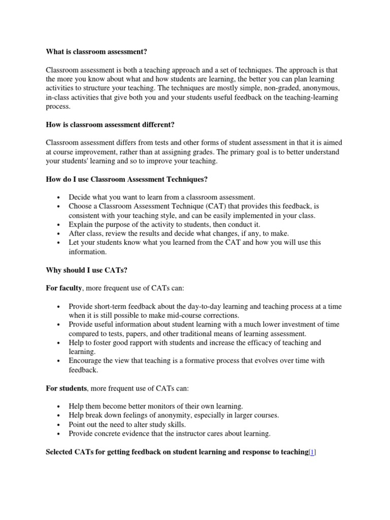 Understanding Classroom Assessment Techniques | PDF | Educational ...