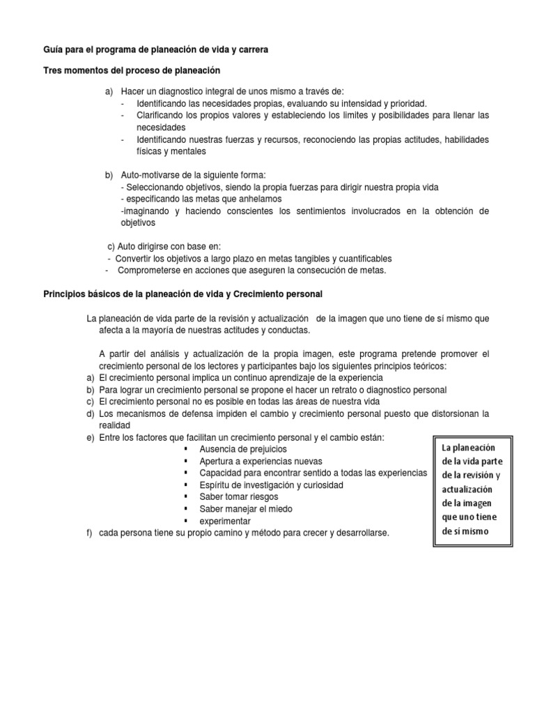 Planeación de Vida y Crecimiento Personal | PDF | Planificación | Vida