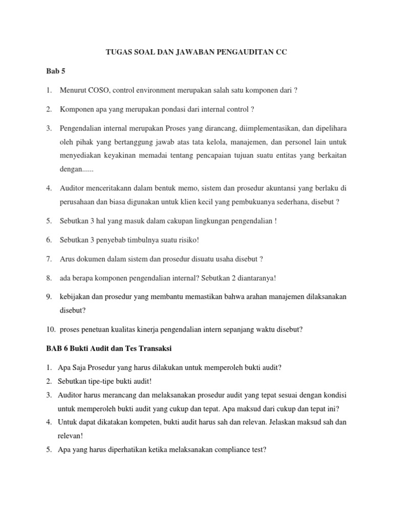Kumpulan soal dan jawaban mata kuliah pengauditan