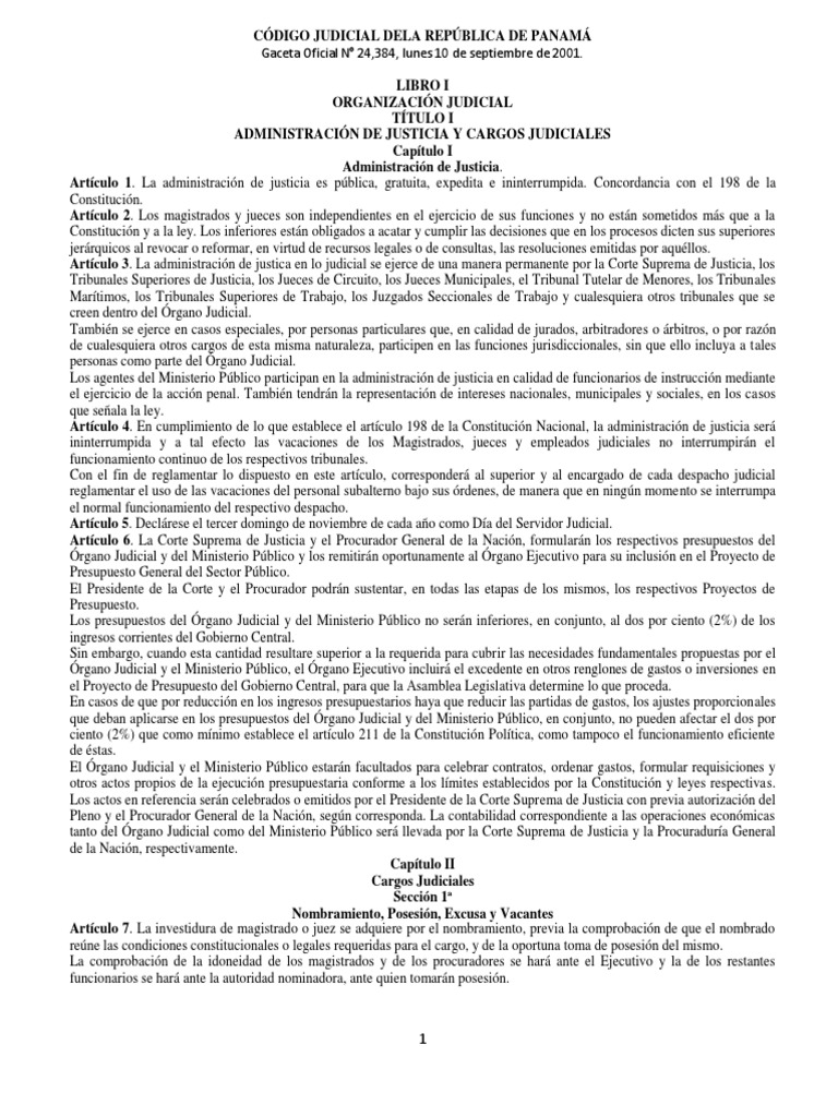 Código Judicial de Panamá: Organización y Funciones | PDF | Juez ...
