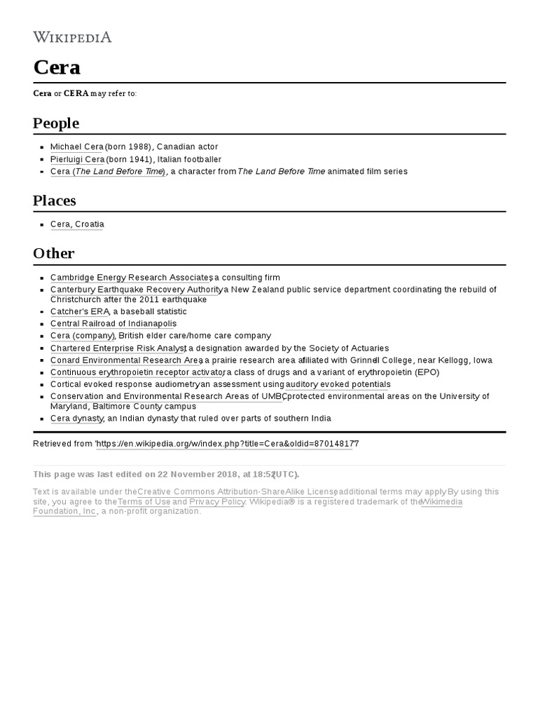People: Cera or CERA May Refer To | PDF | Technology & Engineering