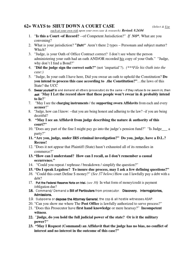 62+ Ways To Shut Down A Court Case PDF | Download Free PDF | Contempt ...