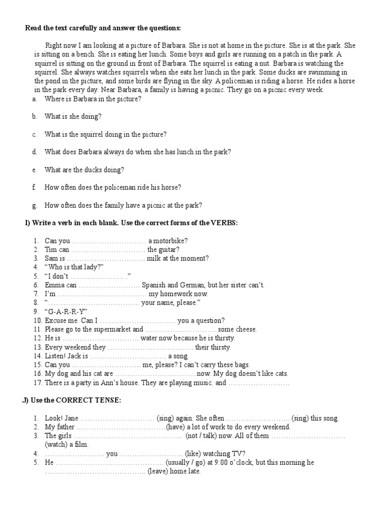 Present Simple vs Continuous Comprehension | PDF | Grammar