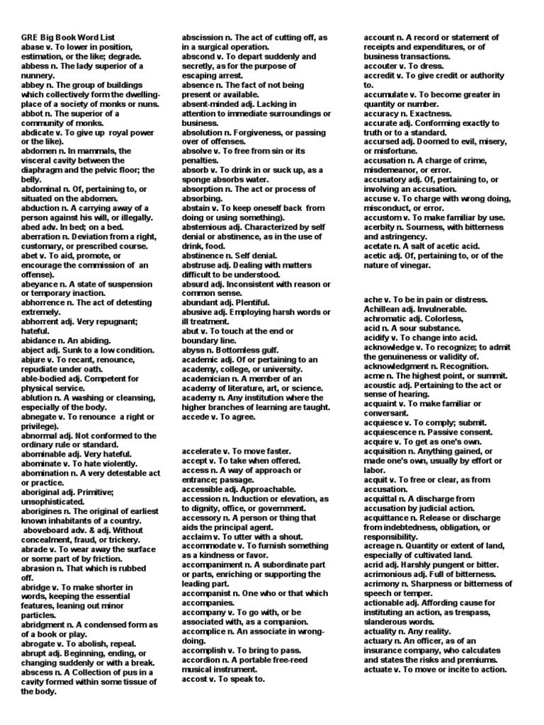 GRE Big Book Word List | PDF