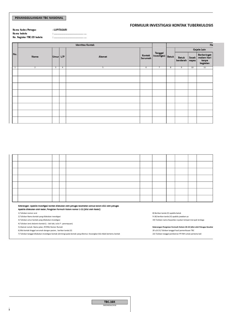 Formulir Investigasi Kontak TBC | PDF
