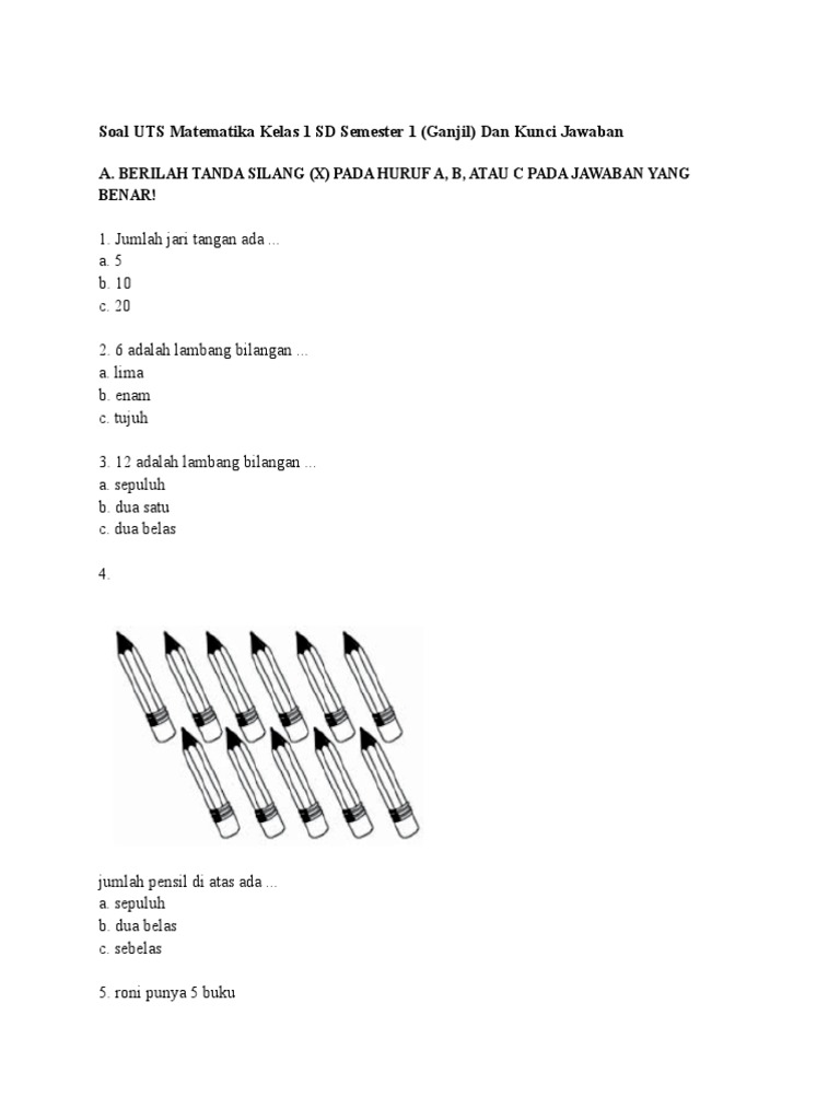 Soal Uts Matematika Kelas 1 Sd Bibah Pdf