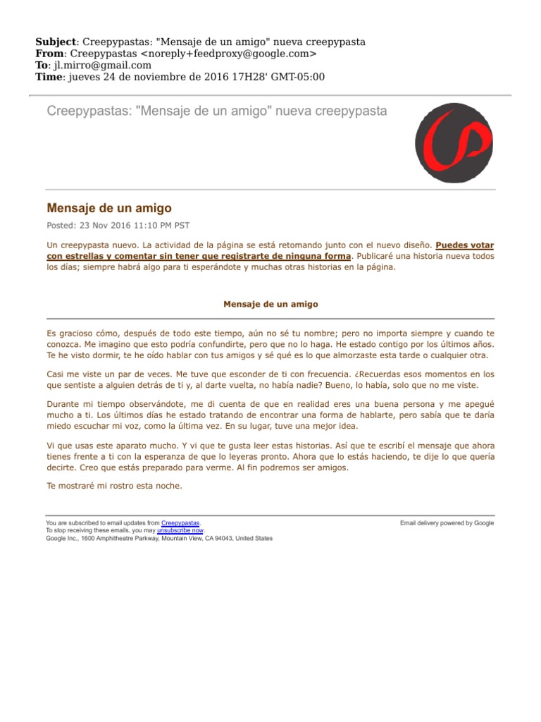 2016-11-25-Creepypastas - Mensaje de Un Amigo - Nueva Creepypasta | PDF |  Novela negra, policíaca y suspenso, image size:768x1024