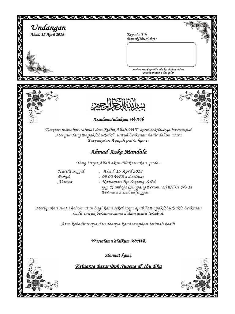 Contoh Undangan Aqiqah Docx