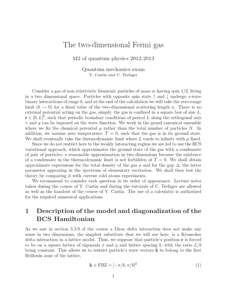 The Two-Dimensional Fermi Gas: M2 of Quantum Physics 2012-2013 Quantum ...