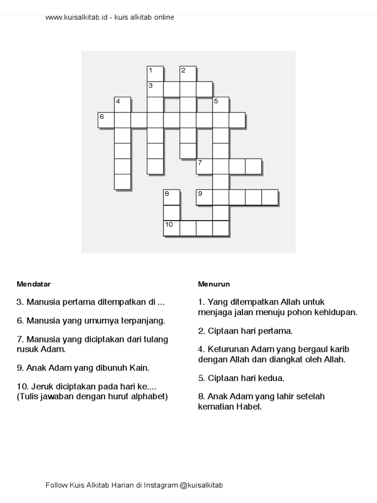 20 Teka Teki Silang Alkitab Dan Jawabannya Evofff Lol