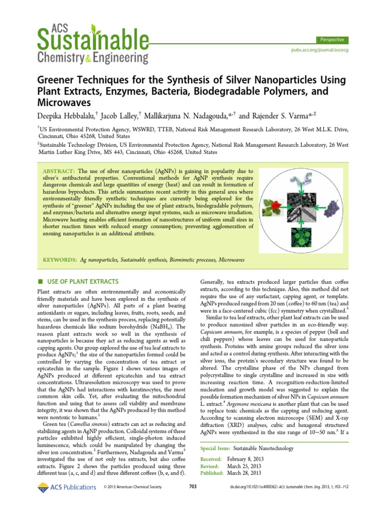 Greener Techniques For The Synthesis of PDF | PDF | Nanoparticle | Silver