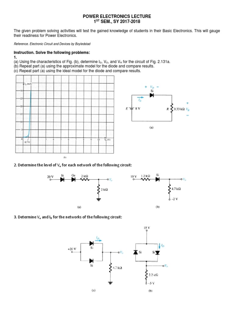 Power Electronics Lecture 1 SEM., SY 2017-2018: Instruction. Solve The ...
