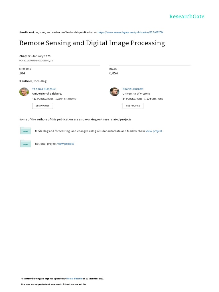 Remote Sensing and Digital Image Processing | PDF | Image Segmentation ...
