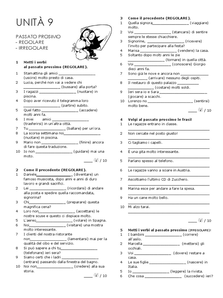 Ejercicios De Passato Prossimo En Italiano