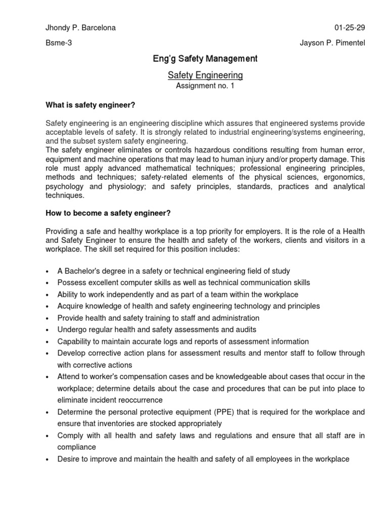 Eng'g Safety Management Safety Engineering What Is Safety Engineer