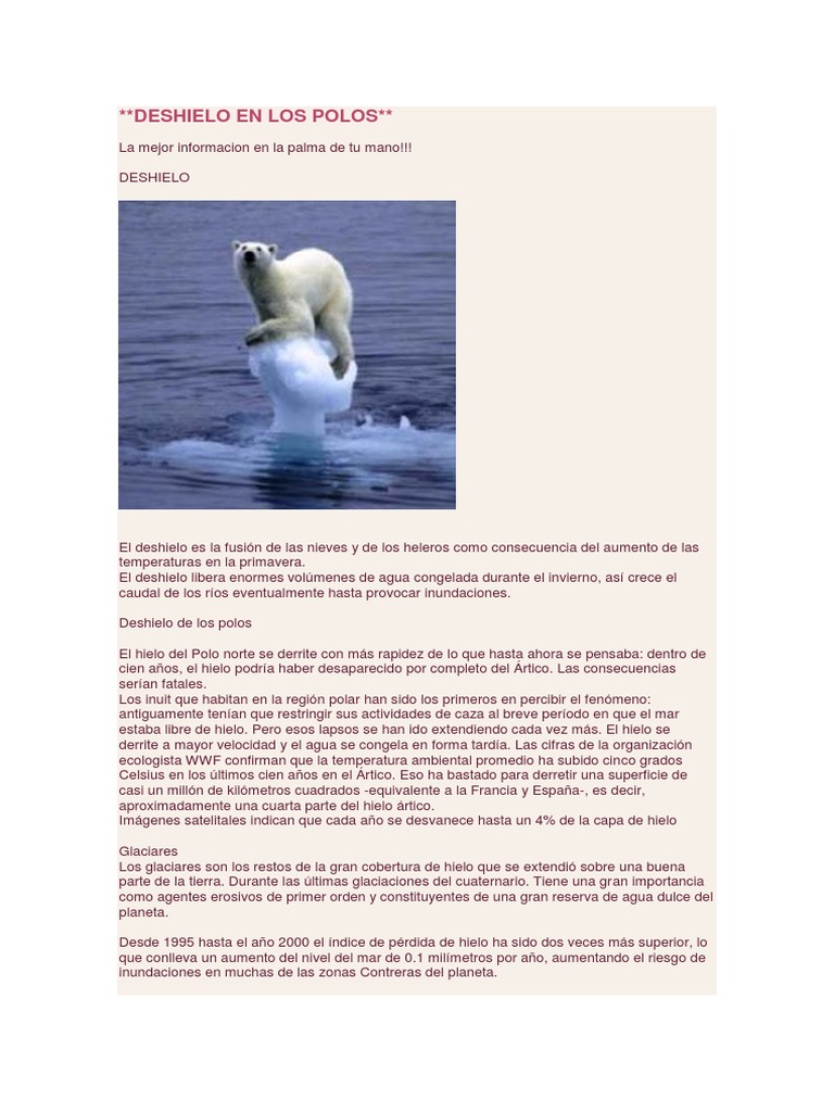 Deshielo Los Polos | | climático | Océanos