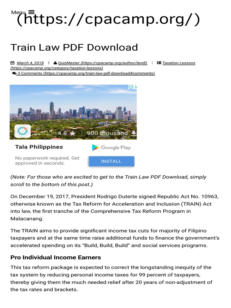 Train Law PDF Download PDF | PDF | Taxes | Government Finances