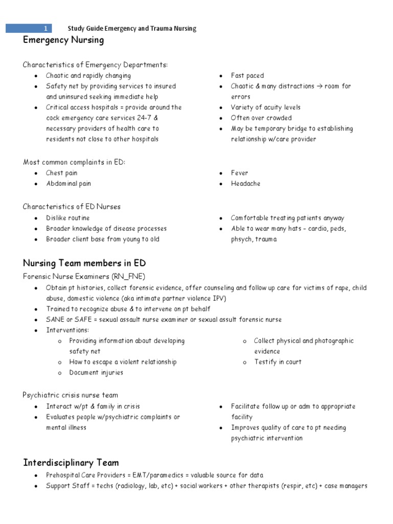 Emergency Nursing Study Guide Overview | PDF | Major Trauma | Emergency ...