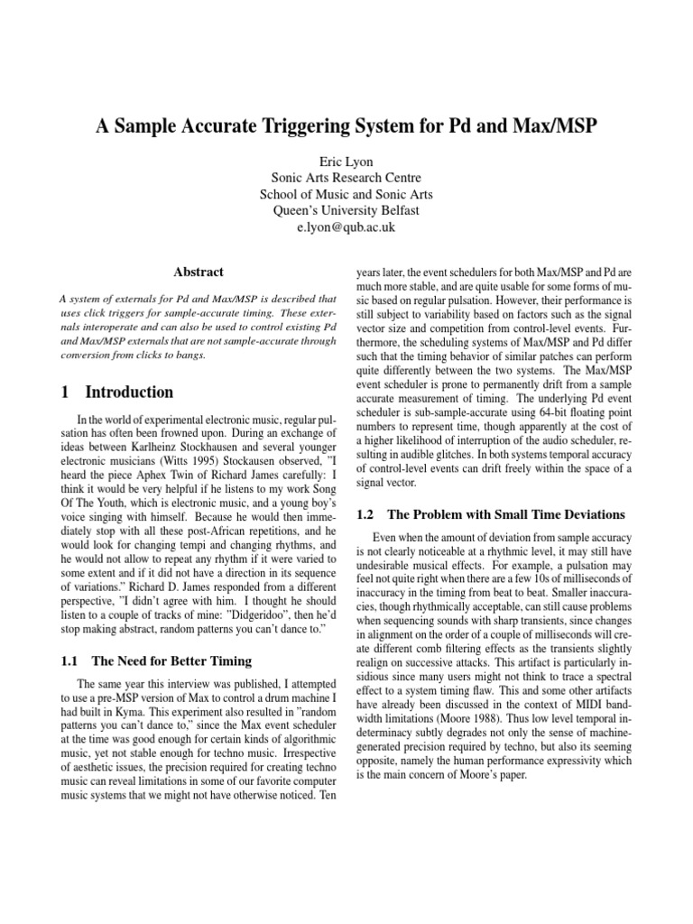 A Sample Accurate Triggering System For PD and Max/MSP PDF