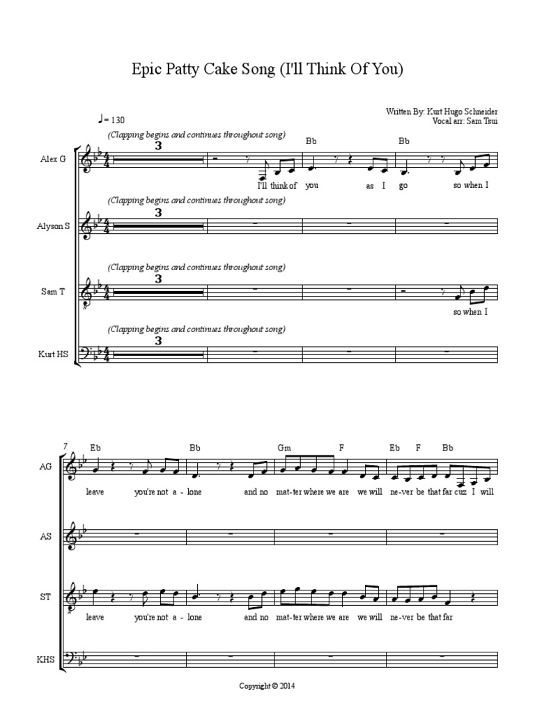Epic Patty Cake Song Choral Score PDF PDF You Tube
