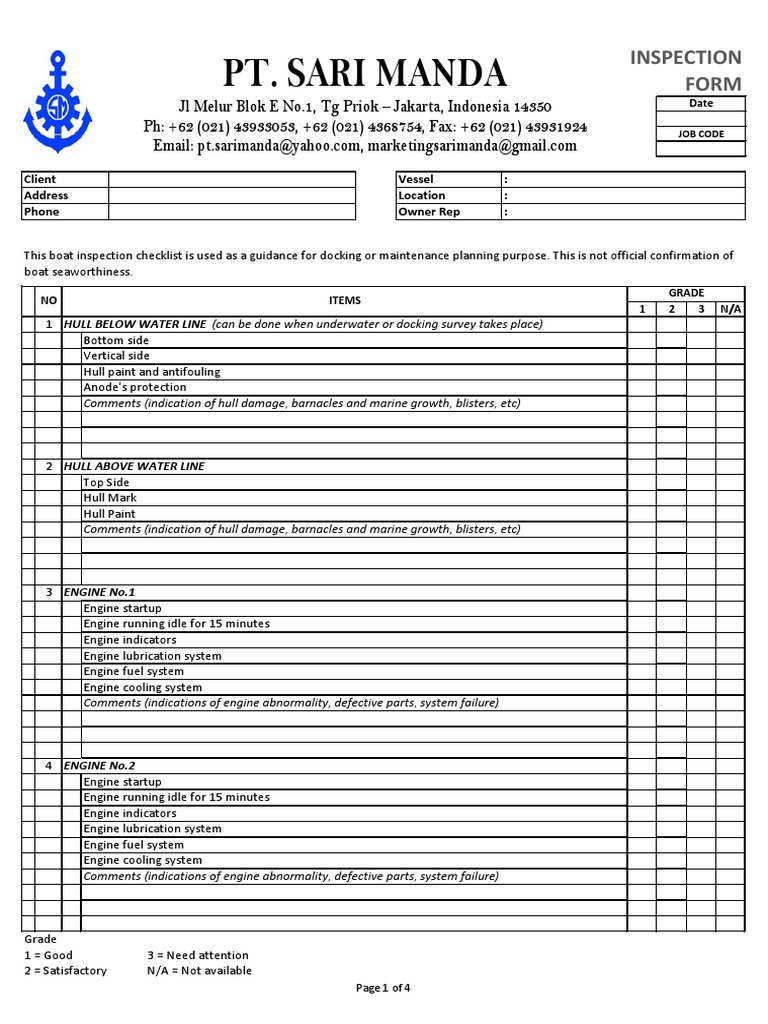 Boat Inspection Checklist PDF Anchor Water Transport