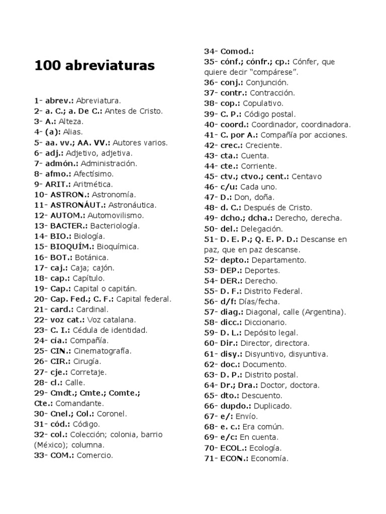 100 abreviaturas | Religión y creencia | Naturaleza