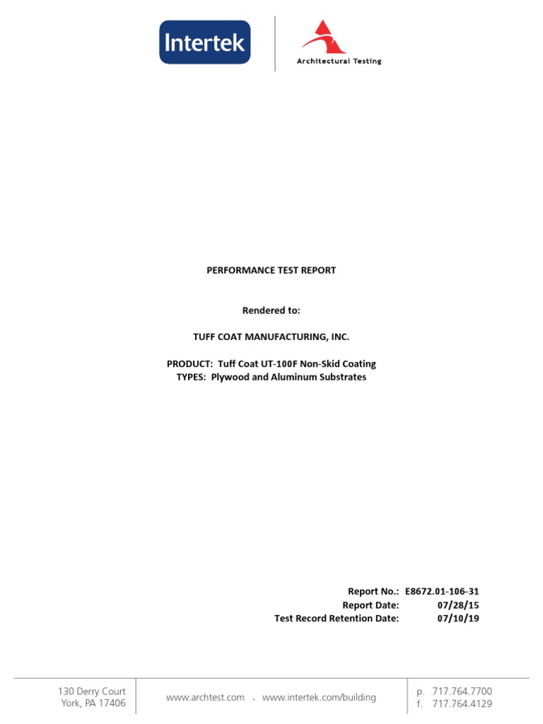 Tuff Coat UT-100F Coating Test Report | PDF | Wear | Measurement