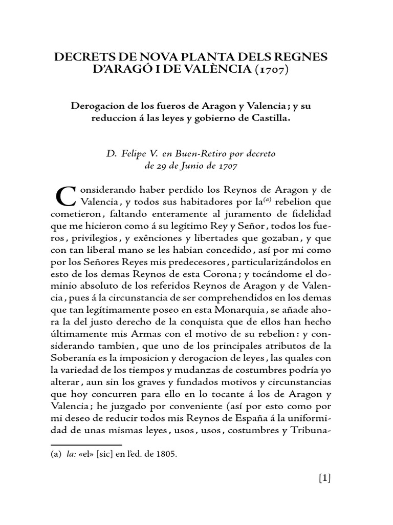 Decrets de Nova Planta PDF España Gobierno