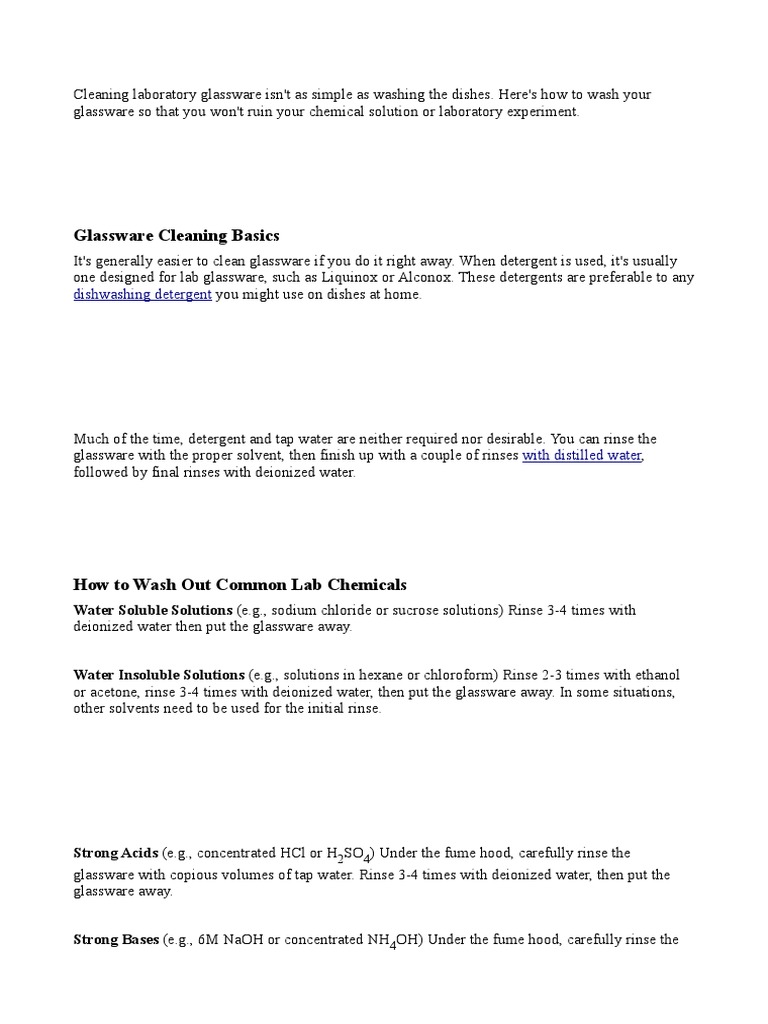 How To Properly Clean Laboratory Glassware PDF Solvent Solution