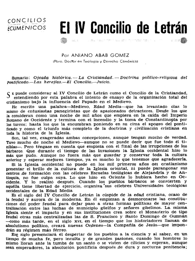 Concilio de Letrán PDF PDF Iglesia Católica Edades medias