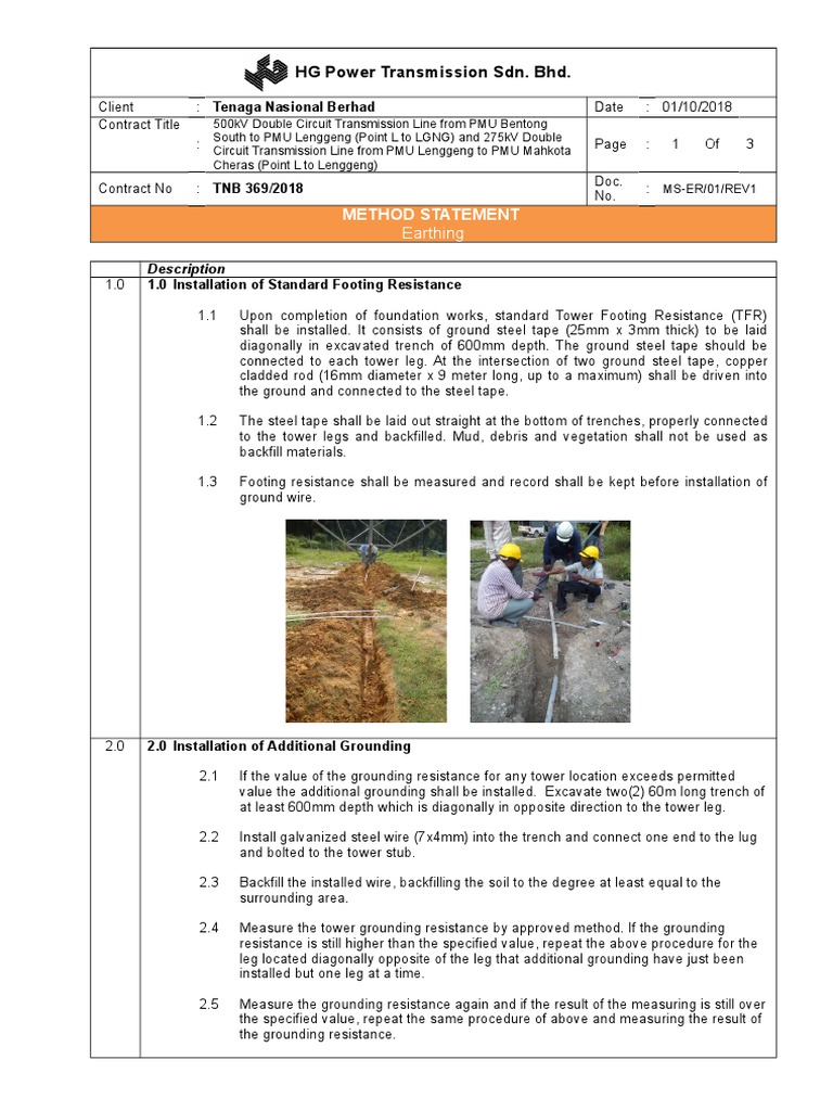 HG Power Transmission Sdn. BHD.: Method Statement | PDF | Materials ...
