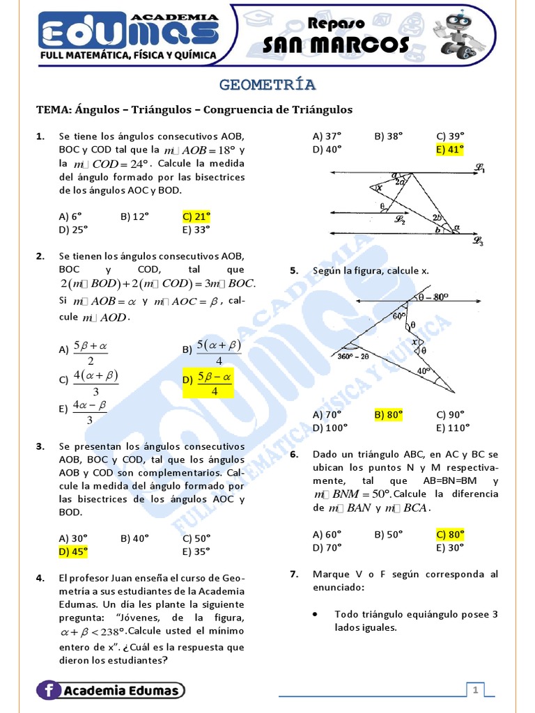 Problemas de Ángulos y Triángulos | PDF | Triángulo | Geometría euclidiana