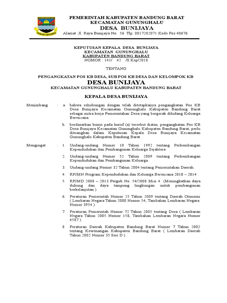 Contoh Sk Pos Kb Desa Soal Tematik