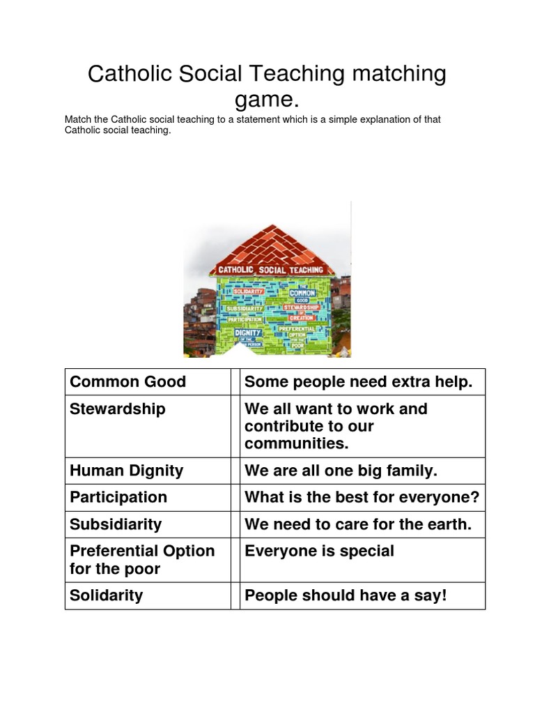 catholic social teaching matching game | Catholic Social Teaching ...
