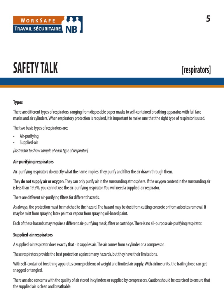 Safety Talk (Respirators) PDF Safety Equipment