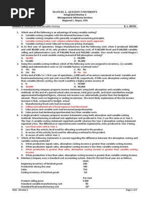 Module 4 Absorption And Variable Costing Wa Pdf Inventory Ine