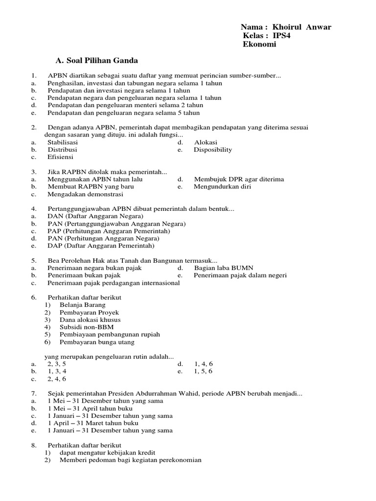 Soal Ekonomi Apbn Guru Paud