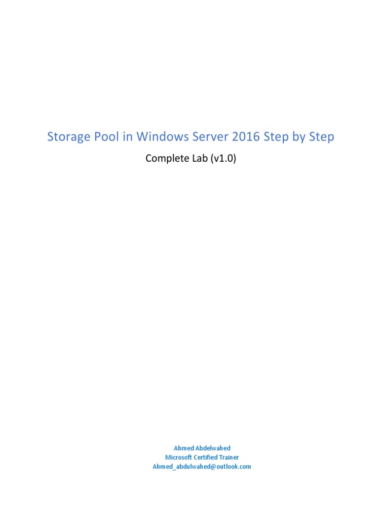 Storage Pool in Windows Server 2016 Step by Step PDF Computing