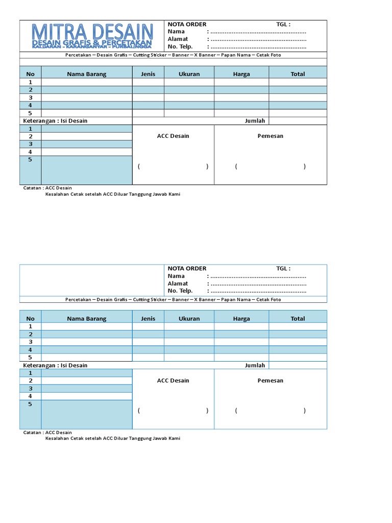 Nota Order Percetakan dan Desain | PDF | Seni | Komputer