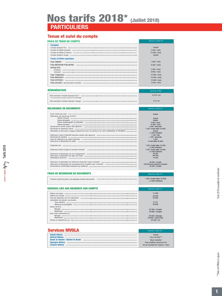 Banque BNI Madagascar Tarif | PDF | Chèque | Virement bancaire