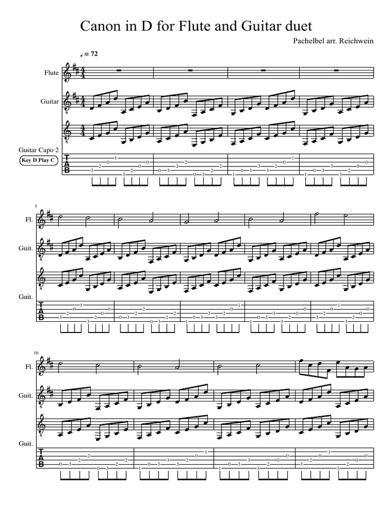Canon in D For Flute and Guitar Duet | PDF