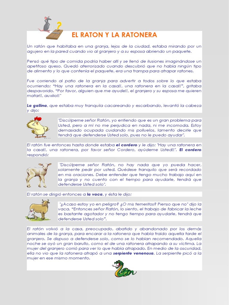 El ratón y la ratonera: Moraleja en la granja | PDF | Alimentos | Ocio