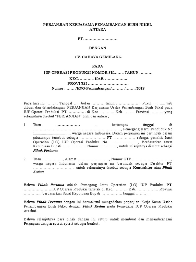Draft Perjanjian Kontraktor Mining Pdf