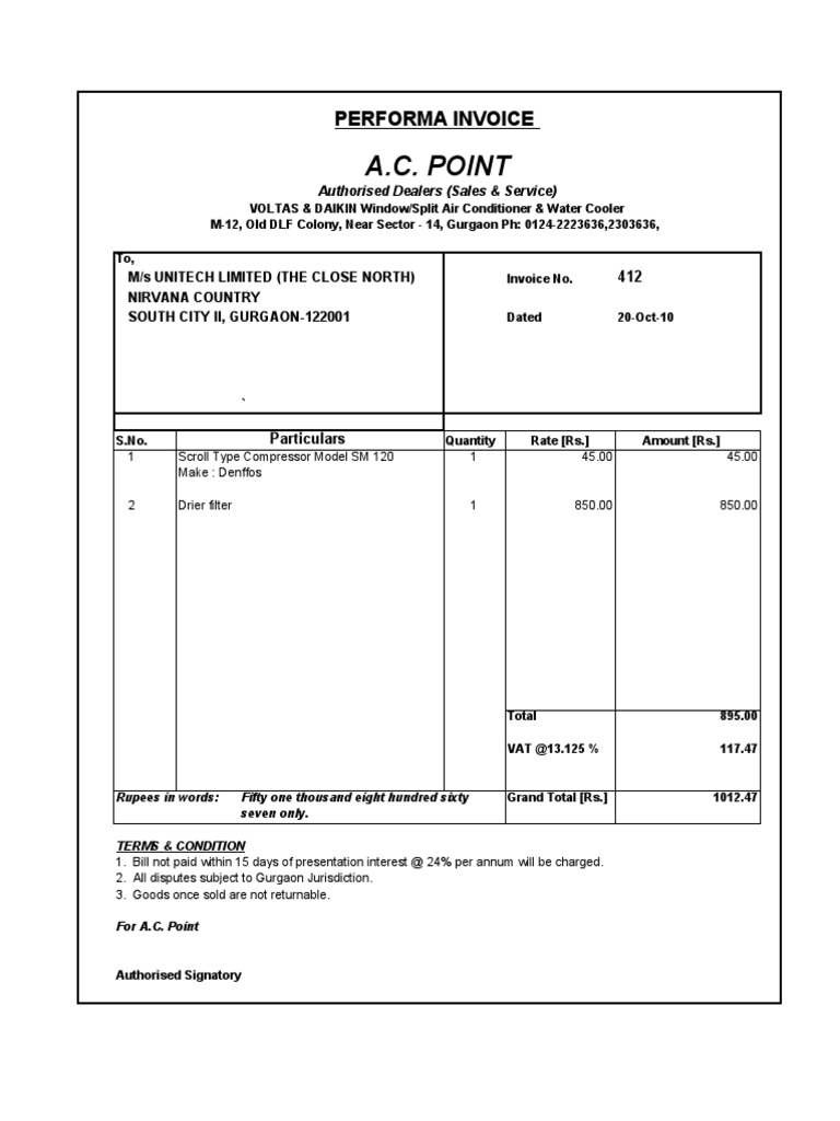 Performa Invoice for A.C. Point Services | PDF