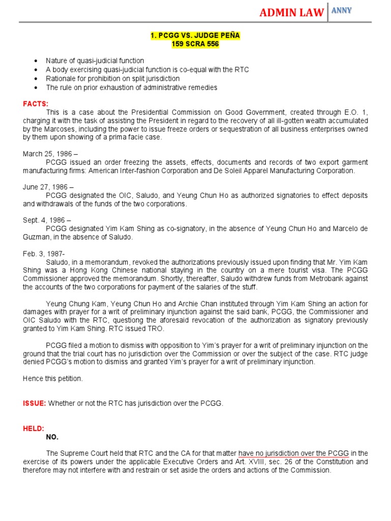 The Exclusive Jurisdiction of the Presidential Commission on Good